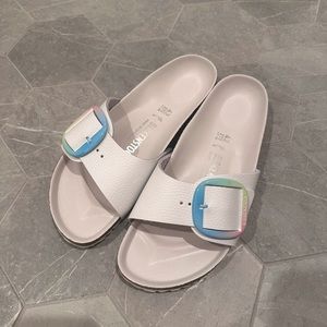 Birkenstock Madrid Big Buckle Natural Leather White Size 42 NWOT